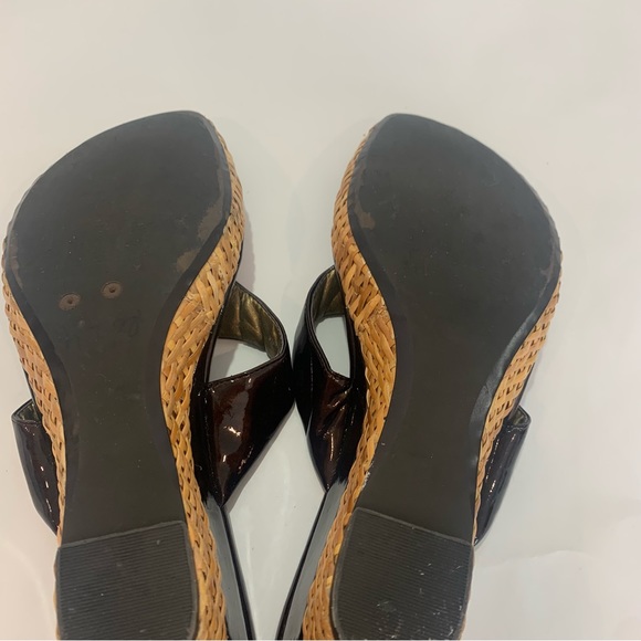 PAOLO chocolate brown patent wedge thong sandal with woven bottom size 11 - Picture 12 of 16